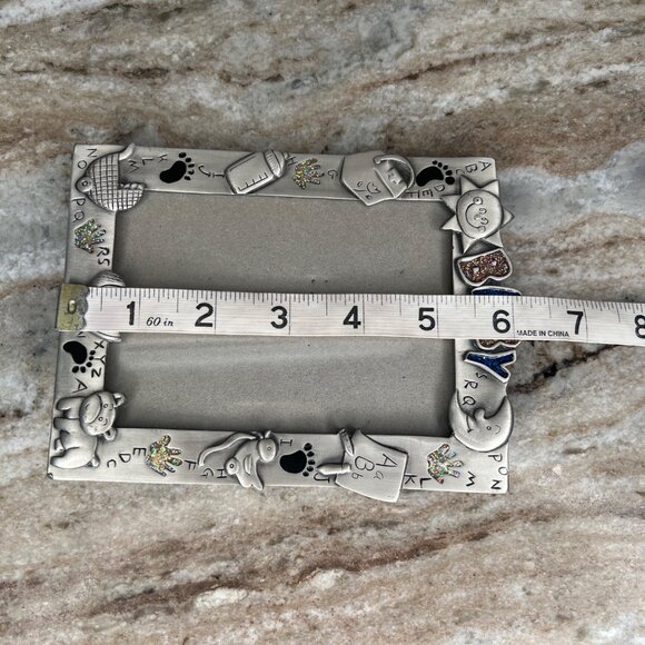 Baby Nursery Picture Frame Pewter Epoxy Desk Top 5”x3.5” Moon Sun Alphabet - Picture 10 of 11